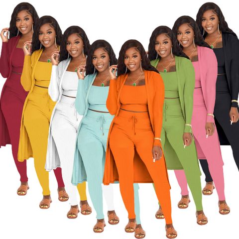 Street Women's Casual Solid Color Cotton Blend Spandex Polyester Pants Sets Pants Sets