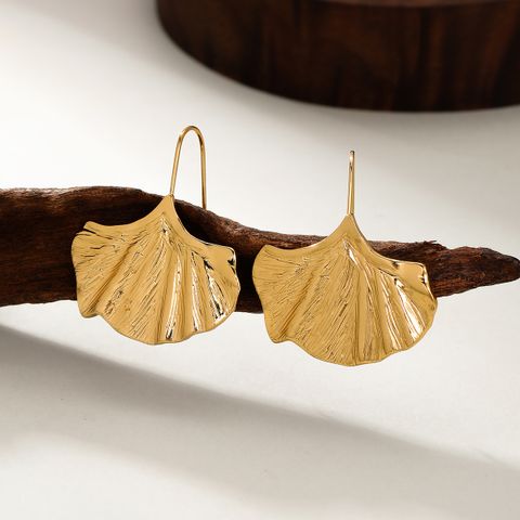 1 Pair Elegant Vacation Sector Ginkgo Leaf Plating 201 Stainless Steel 18K Gold Plated Earrings