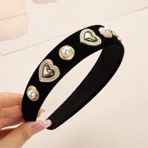 Elegant Heart Shape Cloth Inlay Rhinestones Pearl Hair Band