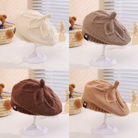 Girl's Ig Style Casual Solid Color Flower Beret Hat