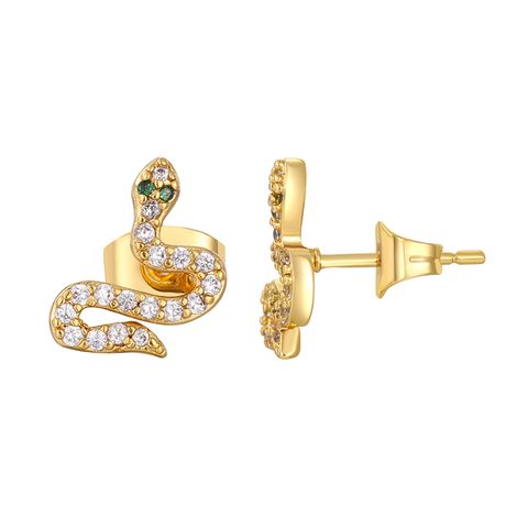 1 Pair Classic Style Snake Plating Inlay Copper Zircon White Gold Plated Gold Plated Ear Cuffs