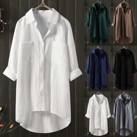 Casual Solid Color Blouses Cotton Blouse Tops