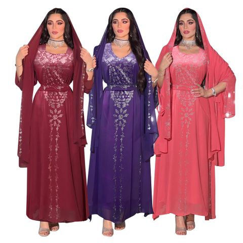 Xqy500197 Cross-border  Middle East Clothing Dubai Arab Dinner Dress Rhinestone Robe Dress