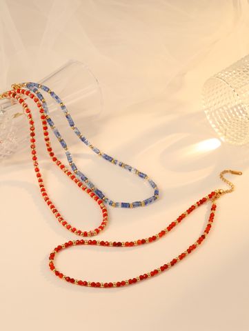 Stainless Steel Classic Style Color Block Beaded Plating Necklace