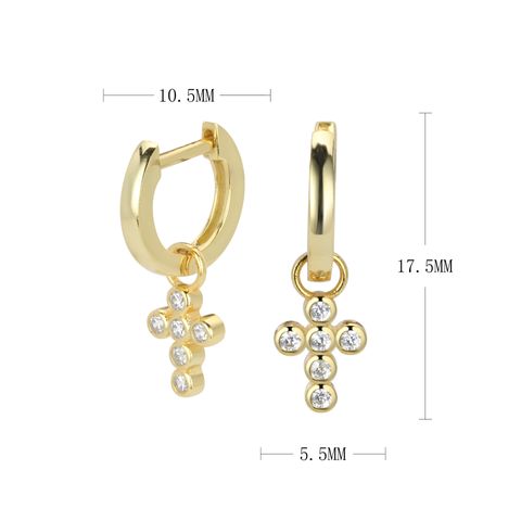 1 Pair Modern Style Cross Inlay Sterling Silver Zircon Drop Earrings