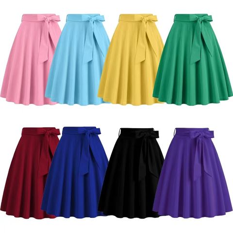 Spring Autumn Casual Solid Color Cotton Blend Midi Dress Skirts