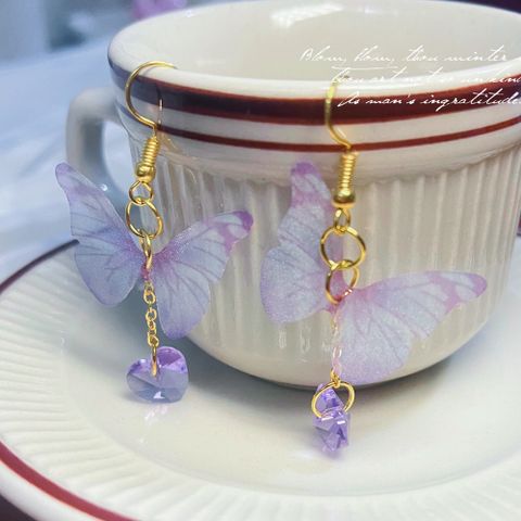 1 Piece Elegant Cute Wedding Butterfly Tassel Plating Artificial Crystal Alloy Fabric Drop Earrings