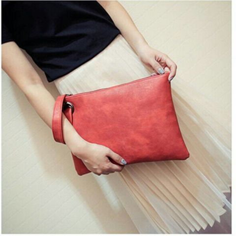 Women's Medium Autumn&winter Pu Leather Solid Color Basic Square Hook Loop Clutch Bag