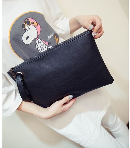 Women's Medium Autumn&winter Pu Leather Solid Color Basic Square Hook Loop Clutch Bag