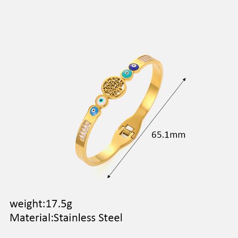 Simple Style Commute Bc1035 Lucky Tree Stainless Steel Artificial Gemstones Bangle In Bulk