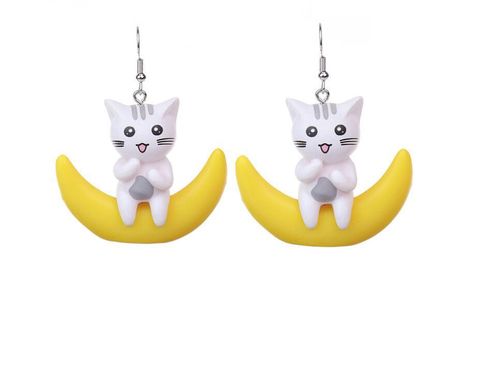 Cartoon Style Cute Moon Cat Pvc Drop Earrings