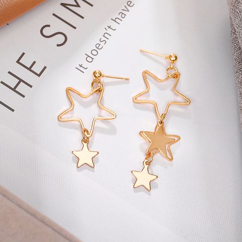 1 Pair Retro Lady Star Hollow Out Alloy Drop Earrings
