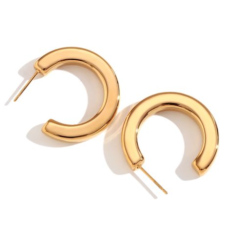 1 Pair Basic Simple Style Classic Style C Shape Plating Stainless Steel 18k Gold Plated Earrings