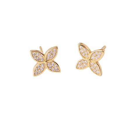 1 Pair Cute Sweet Flower Inlay Sterling Silver Zircon Gold Plated Ear Studs