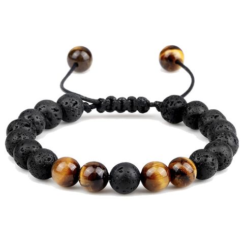 Lässig Einfacher Stil Runden Vulkan Gestein Tigerauge Perlen Armbänder