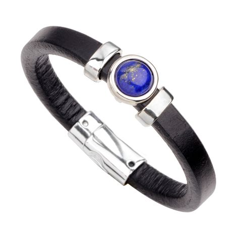 Casual Simple Style Round Alloy Leather Inlay Natural Stone Unisex Bangle