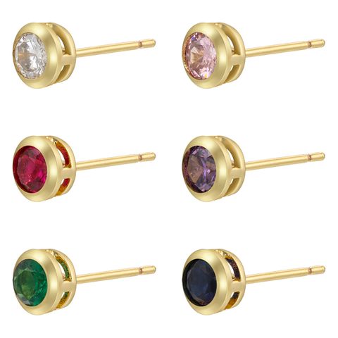 1 Pair Simple Style Classic Style Round Dots Colorful Plating Inlay Copper Zircon 18k Gold Plated Ear Studs