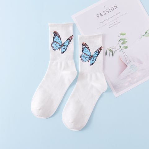 Women's Japanese Style Butterfly Cotton Crew Socks A Pair