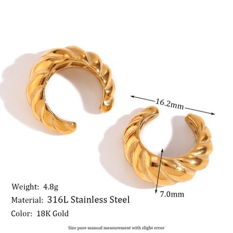 1 Pair Vintage Style Simple Style Classic Style C Shape Plating Inlay Stainless Steel Zircon 18k Gold Plated Ear Studs