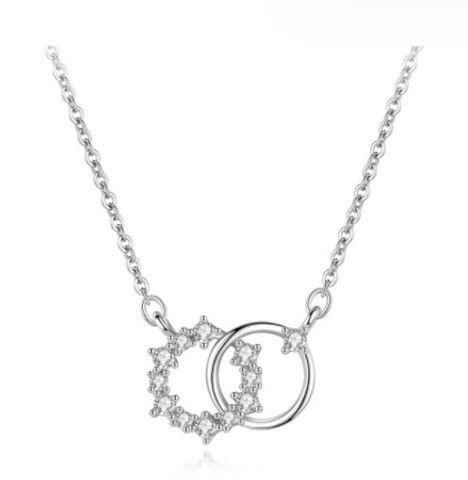 Sweet Double Ring Sterling Silver Zircon Pendant Necklace In Bulk