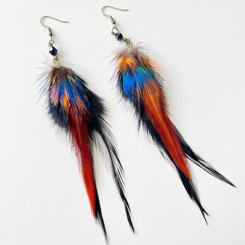 1 Pair Casual Retro Feather Artificial Crystal Feather Iron Drop Earrings