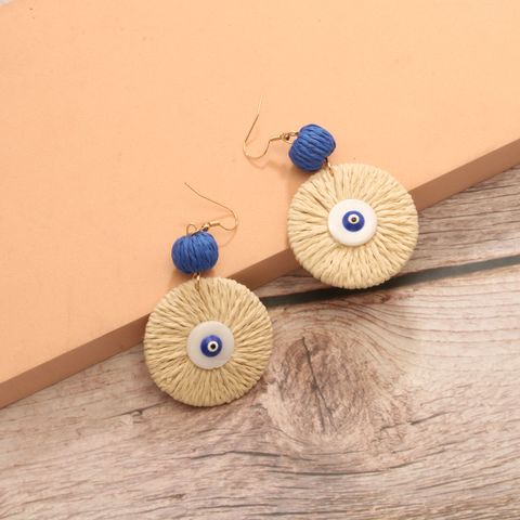 Wholesale Jewelry Vintage Style Simple Style Round Eye Raffia Handmade Drop Earrings