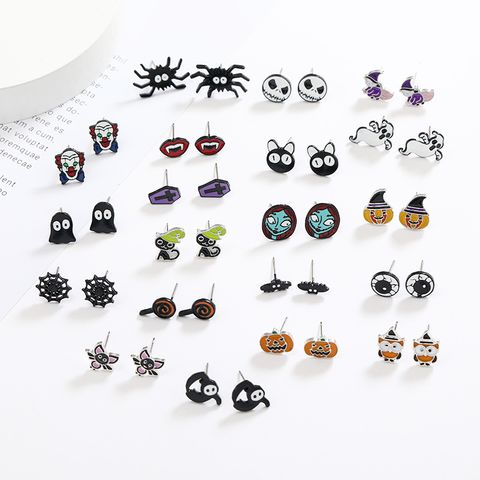 1 Set Retro Funny Devil's Eye Skull Ghost Stamping Enamel Plating Alloy Rhodium Plated Silver Plated Ear Studs