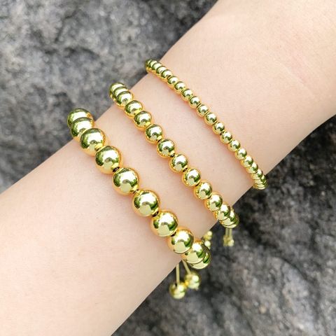 Basic Fashion Simple Style Round Copper Beaded Plating 18k Gold Plated Bracelets