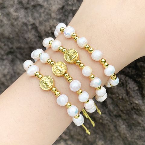 Ig Style Fashion Geometric Baroque Pearls Copper Beaded Plating 18k Gold Plated Women's Bracelets