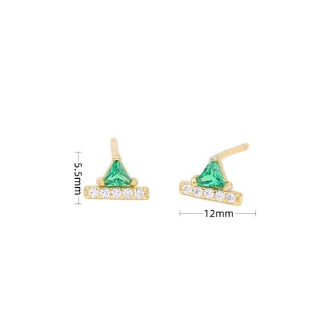 1 Pair Retro Triangle Inlay Sterling Silver Zircon Ear Studs