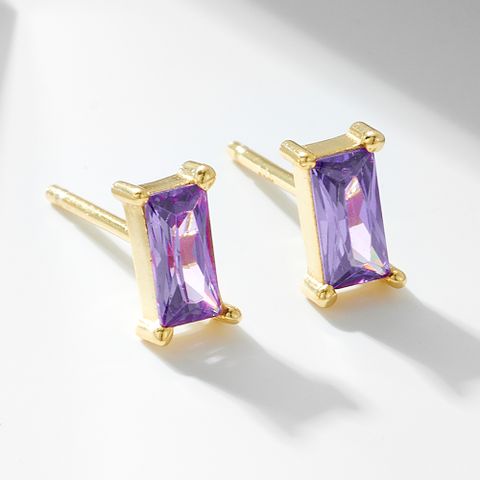 1 Pair Simple Style Rectangle Plating Inlay Sterling Silver Zircon 14k Gold Plated Ear Studs