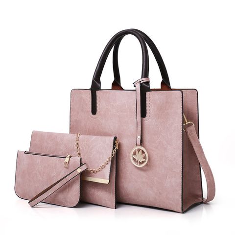 Women's All Seasons Pu Leather Solid Color Vintage Style Square Zipper Shoulder Bag Bag Sets Handbag