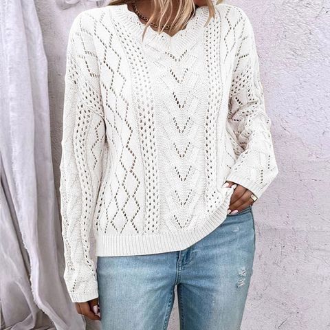 Women's Sweater Long Sleeve Sweaters & Cardigans Hollow Out Casual Solid Color