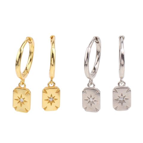 1 Pair Ig Style Star Rectangle Plating Inlay Sterling Silver Zircon White Gold Plated Gold Plated Drop Earrings