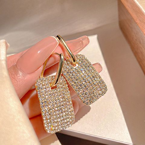 Wholesale Jewelry Vintage Style Geometric Alloy Zircon Gold Plated Inlay Drop Earrings
