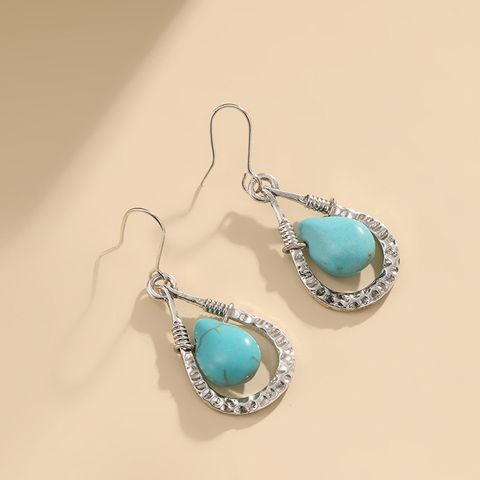 Wholesale Jewelry Ethnic Style Geometric Alloy Turquoise Silver Plated Drop Earrings