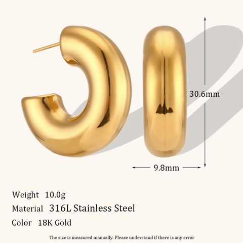 1 Pair Lady Round Plating Stainless Steel 18k Gold Plated Earrings