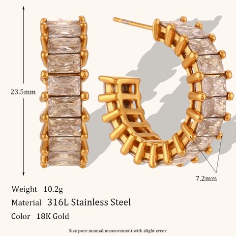 1 Pair Lady Geometric Plating Inlay Stainless Steel Zircon 18k Gold Plated Earrings Ear Studs