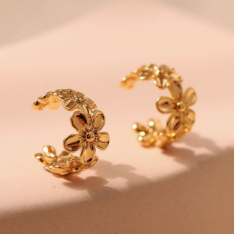 1 Paire Sucré Fleur Placage Le Cuivre Plaqué Or 18k Des Boucles D'oreilles