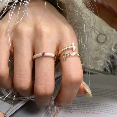 Simple Style Round Copper Inlay Zircon Rings