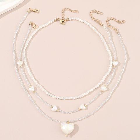 Cute Sweet Heart Shape Plastic Beaded Layered Girl's Necklace