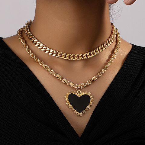 Lady Heart Shape Alloy Women's Double Layer Necklaces