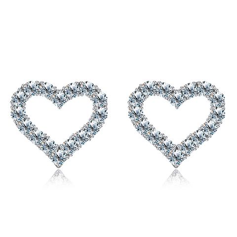 Wholesale Elegant Heart Shape Sterling Silver Plating Inlay Moissanite Ear Studs