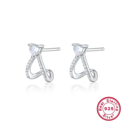1 Pair Simple Style Solid Color Plating Inlay Sterling Silver Zircon White Gold Plated Ear Studs