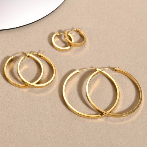 1 Pair Simple Style Solid Color Plating 304 Stainless Steel Gold Plated Hoop Earrings