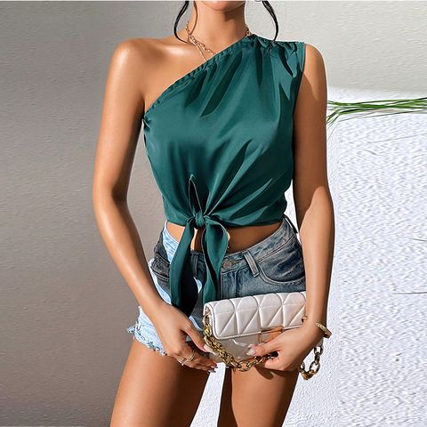 Women's Blouse Sleeveless Blouses Asymmetrical Sexy Solid Color