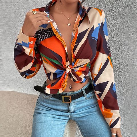 Women's Blouse Long Sleeve Blouses Printing Button Casual Vintage Style Printing