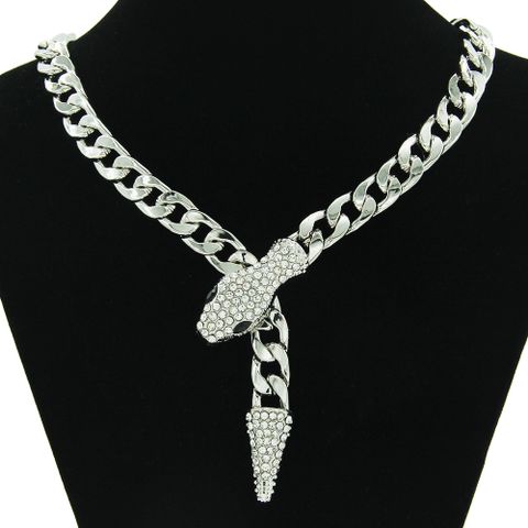 European And American Cuban Chain Short Full Rhinestone Snake Head Magnetic Buckle Necklace Clavicle Chain