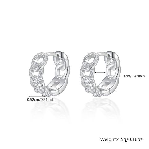 1 Pair Simple Style Geometric Hollow Out Inlay Sterling Silver Zircon White Gold Plated Hoop Earrings