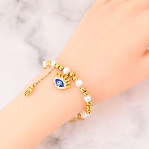 304 Stainless Steel 18K Gold Plated Exaggerated Plating Inlay Eye Artificial Pearls Rhinestones Bracelets Earrings Necklace